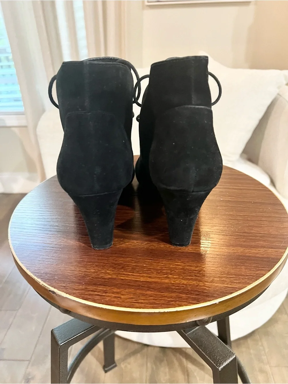 L’Amour Des Pieds Black Suede Lace-Up Heeled Ankle Booties Size 9.5